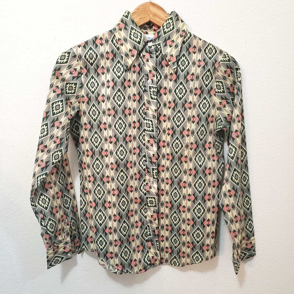 Vtg 70s Southwestern Button Down Shirt